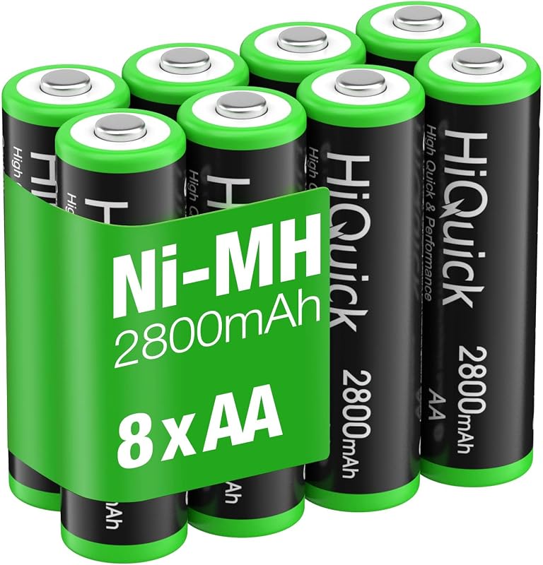 Pilas recargables HiQuick AA de 2800 mAh, paquete de 8, precargadas, 1,2 V Ni-MH | Las baterías AA de larga duración de 2800 mAh se recargan hasta 1200 veces, recicladas, precargadas, ideales para cámaras, juguetes y controles remotos.
