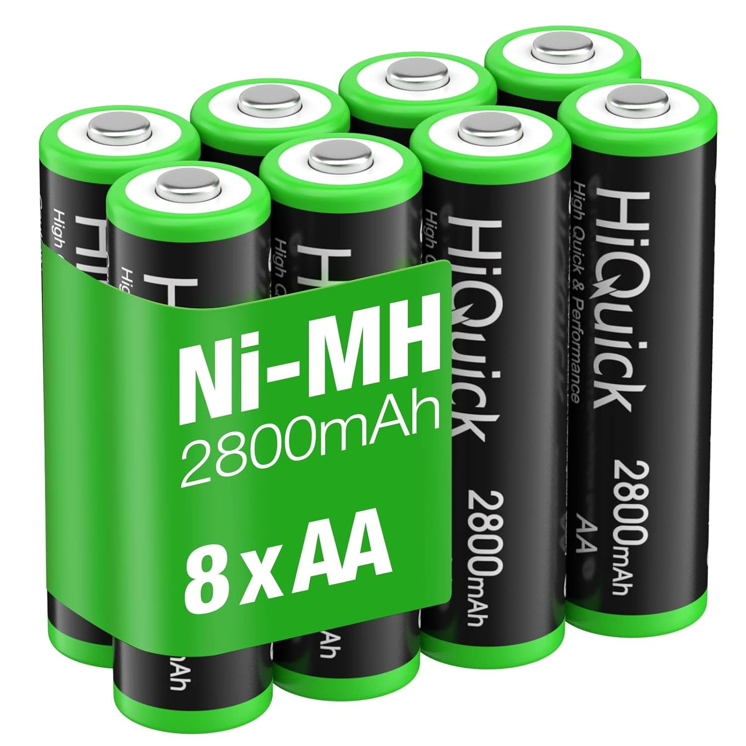 HiQuick 2800mAh AA Rechargeable Batteries 1.2V NiMH Pack of 8 - Pre-Charged, 1200 Cycles, Low Self-Discharge