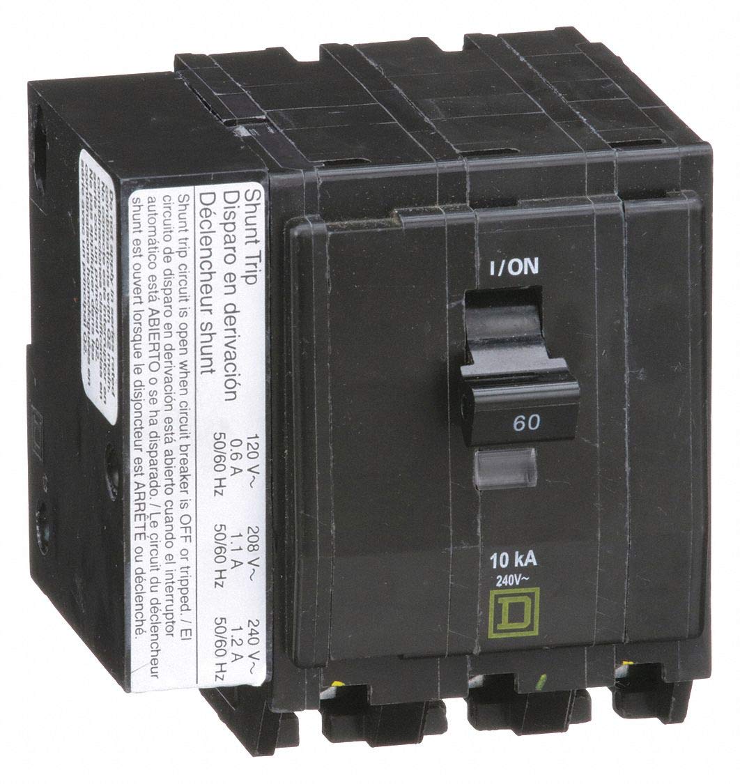 Square D Plug in Circuit Breaker, QO, Number of Poles 3, 60 Amps, 240VAC, Shunt Trip