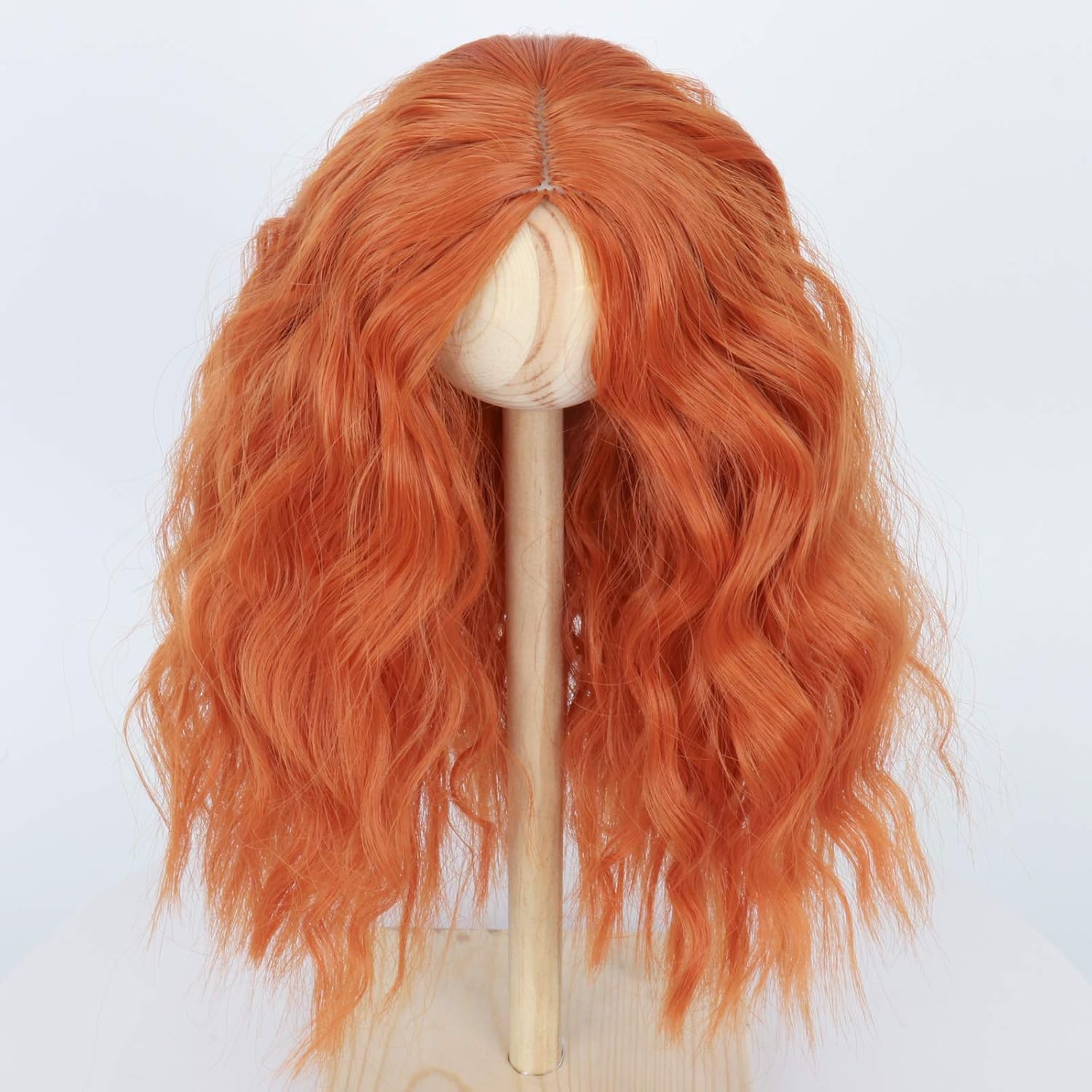 Miss U Hair 8-9 Inch 1/3 BJD Wig MSD DOD Pullip Dollfie Long Kinky Curly Hair Not for Human (Center Part Orange)