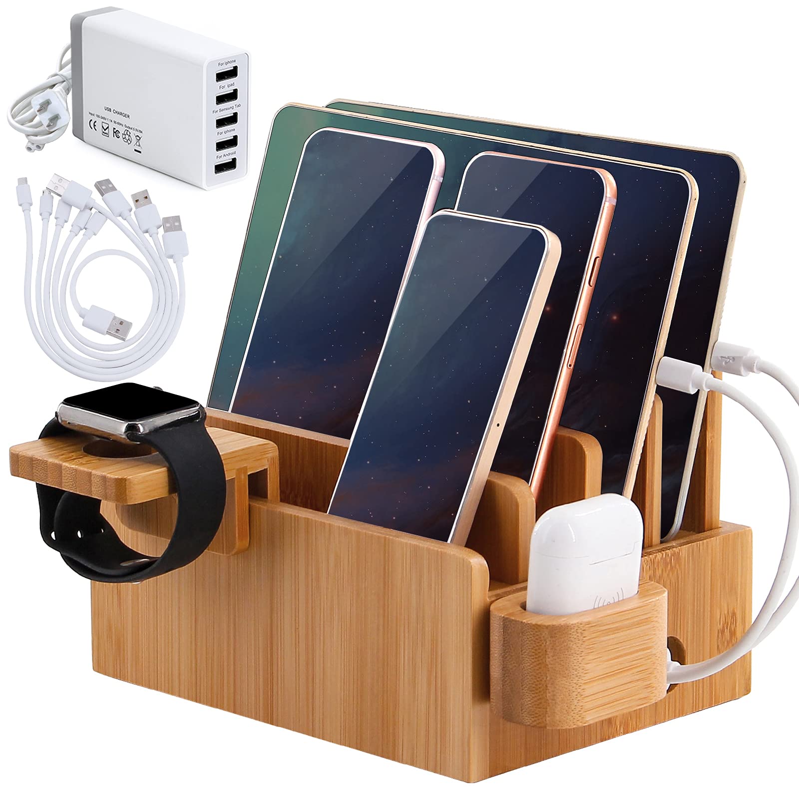 Buy Bamboo Charging Station for Multiple Devices (Included 5 Port USB