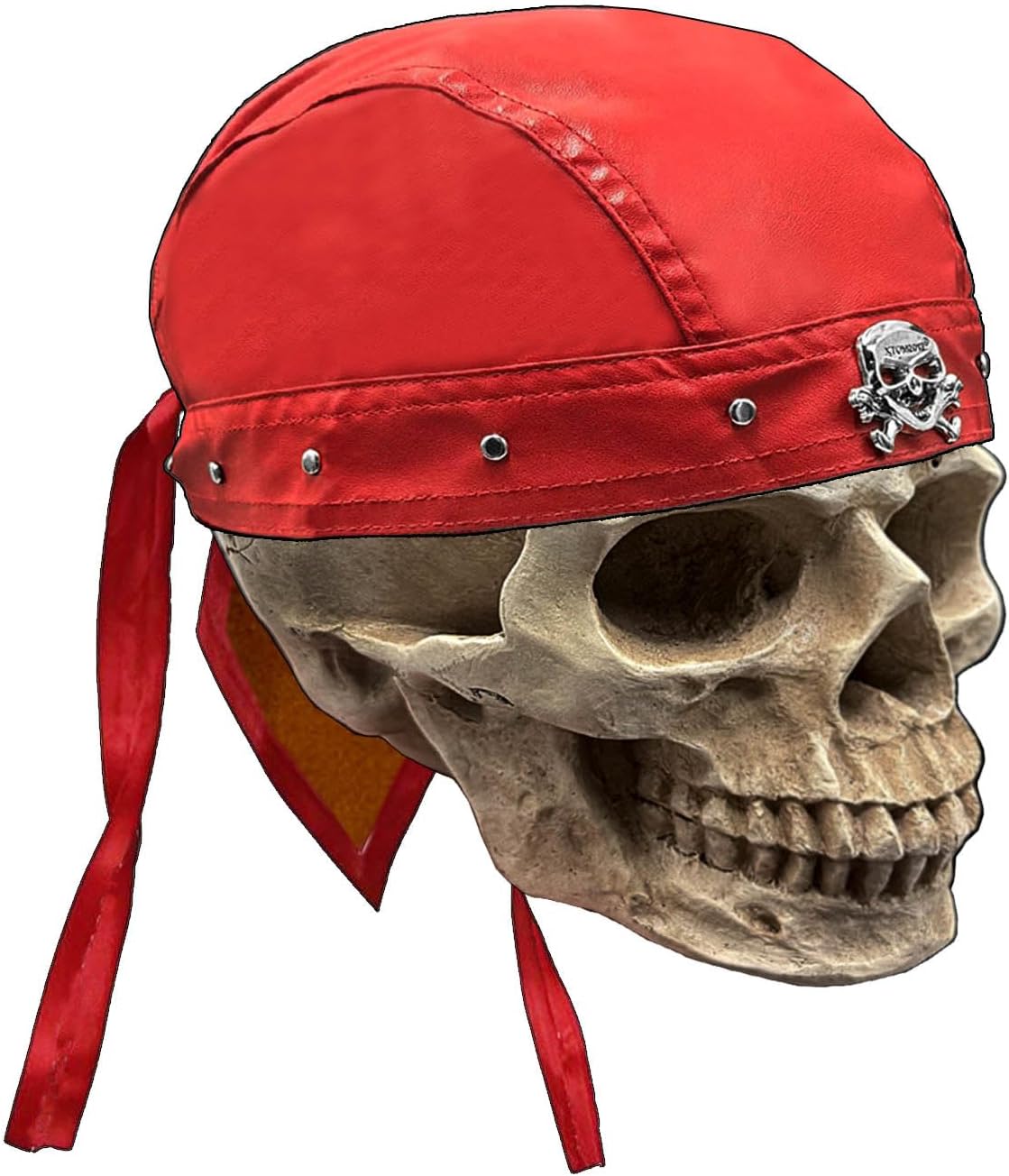 Skull Rivet Biker Bandana Head Wrap Du Doo Do Rag Hat Cap Red Unisex Adjustable
