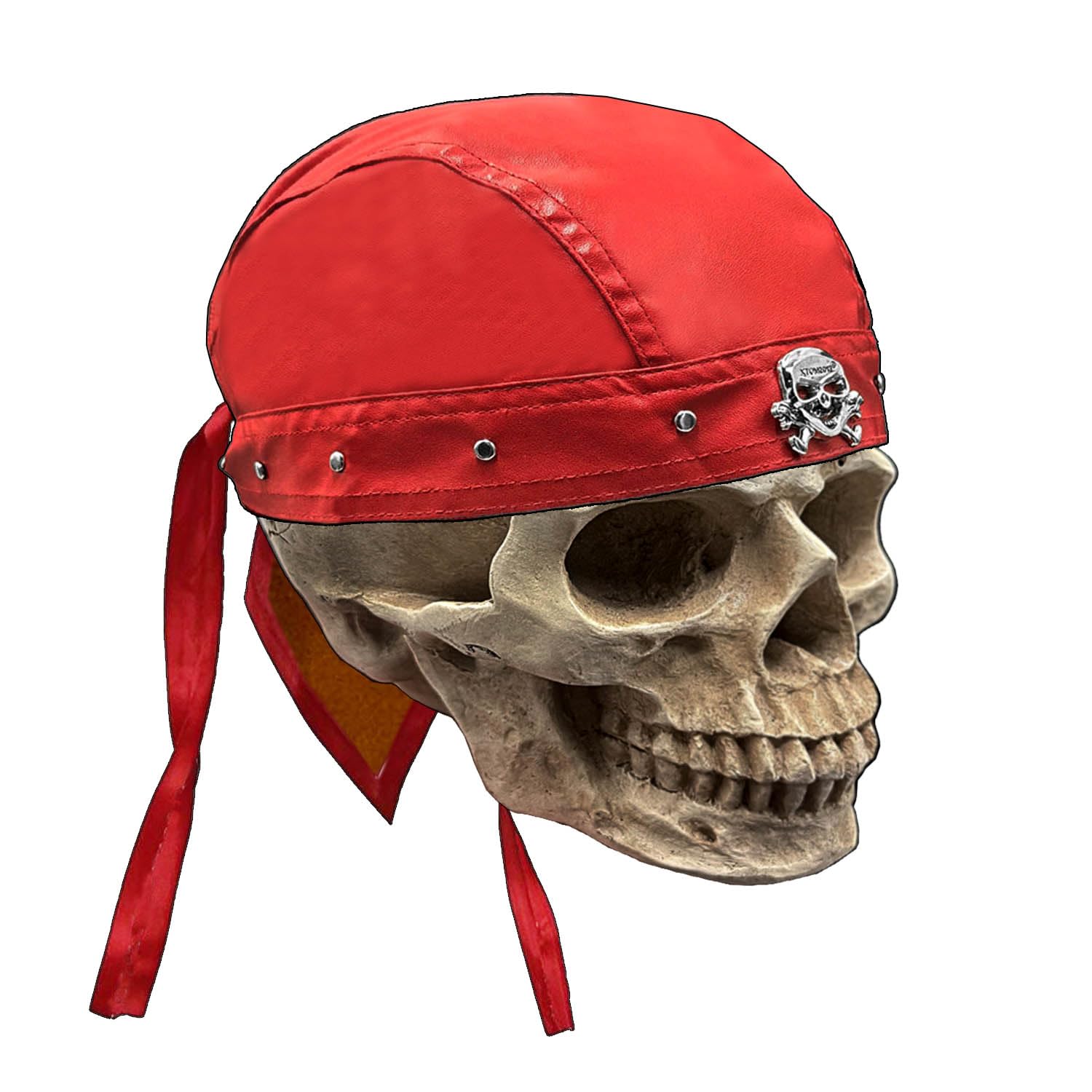 Skull Rivet Biker Bandana Head Wrap Du Doo Do Rag Hat Cap Red Unisex Adjustable