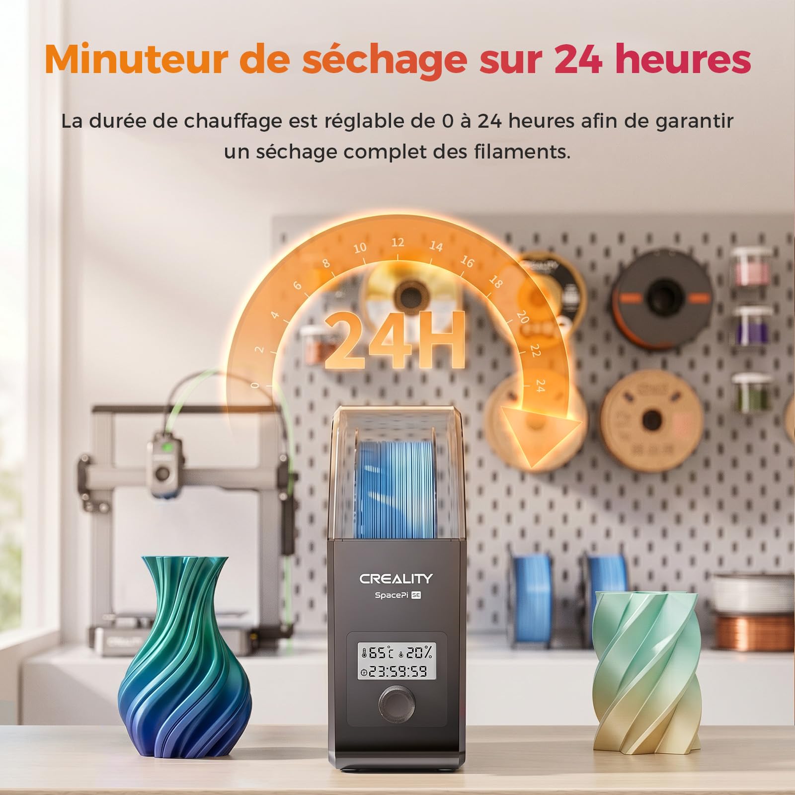 Creality Space Pi SE Séchoir À Filament, Chauffage PTC Optimisé 360° Rapide, Capteur Précis, Boîte Déshydratante 45–65 °C, Adapté Bobine 1 Kg PLA, PETG, ABS, TPU, Nylon Pour Imprimante 3D