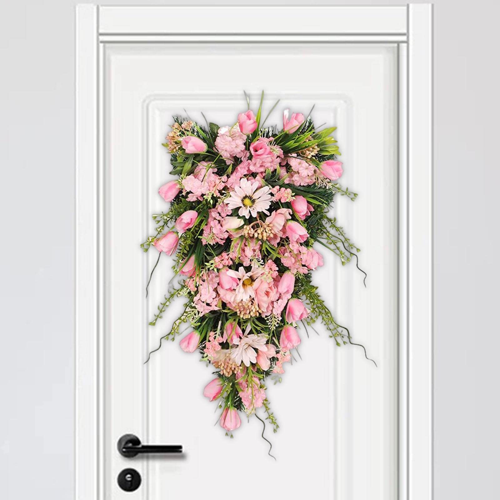Teardrop Swag Kunstvolle Blumengirlande Fensterdeko Begrünter Haustürkranz PVC Material für Hochzeit Feier Geschenk Wohnzimmer, ROSA