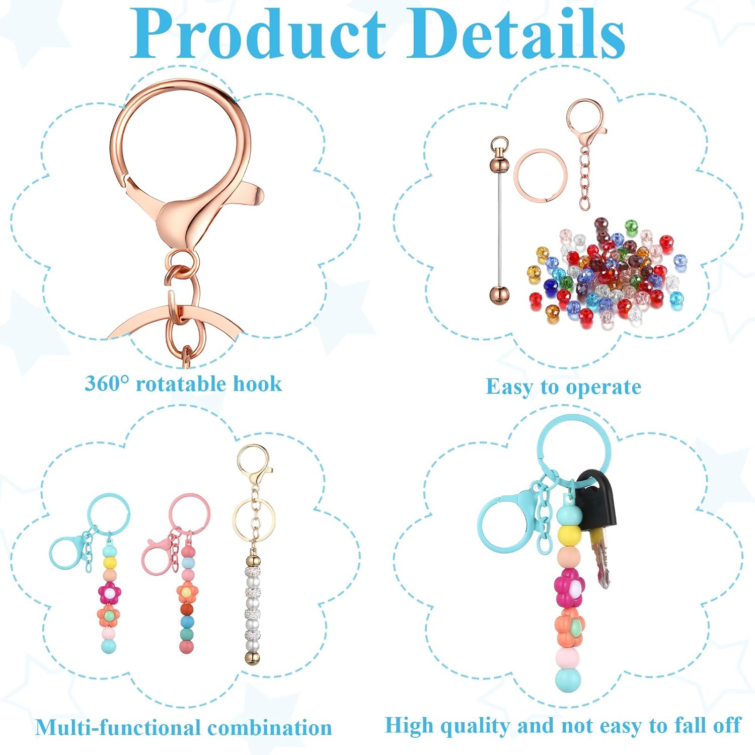 42 Pcs Beadable Keychains Bulk Kit Blank Beaded Metal Keychain Colorful Metal DIY Multicolor Keychains Bars DIY Keychain Making Supplies for Crafts Jewelry Making - Image 3