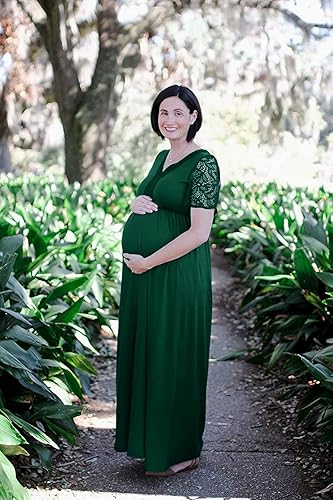 Miniatura 2 de Vestido de maternidad con cuello de encaje y manga corta para baby shower, sesión de fotos de maternidad