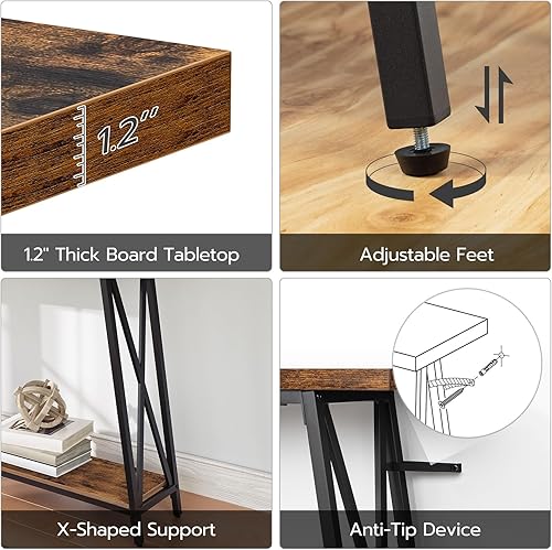 Miniatura 16 de Mesa consola, mesa de entrada industrial de 63 pulgadas, mesa de sofá extra larga detrás del sofá, soporte en forma de X, para entrada, pasillo,