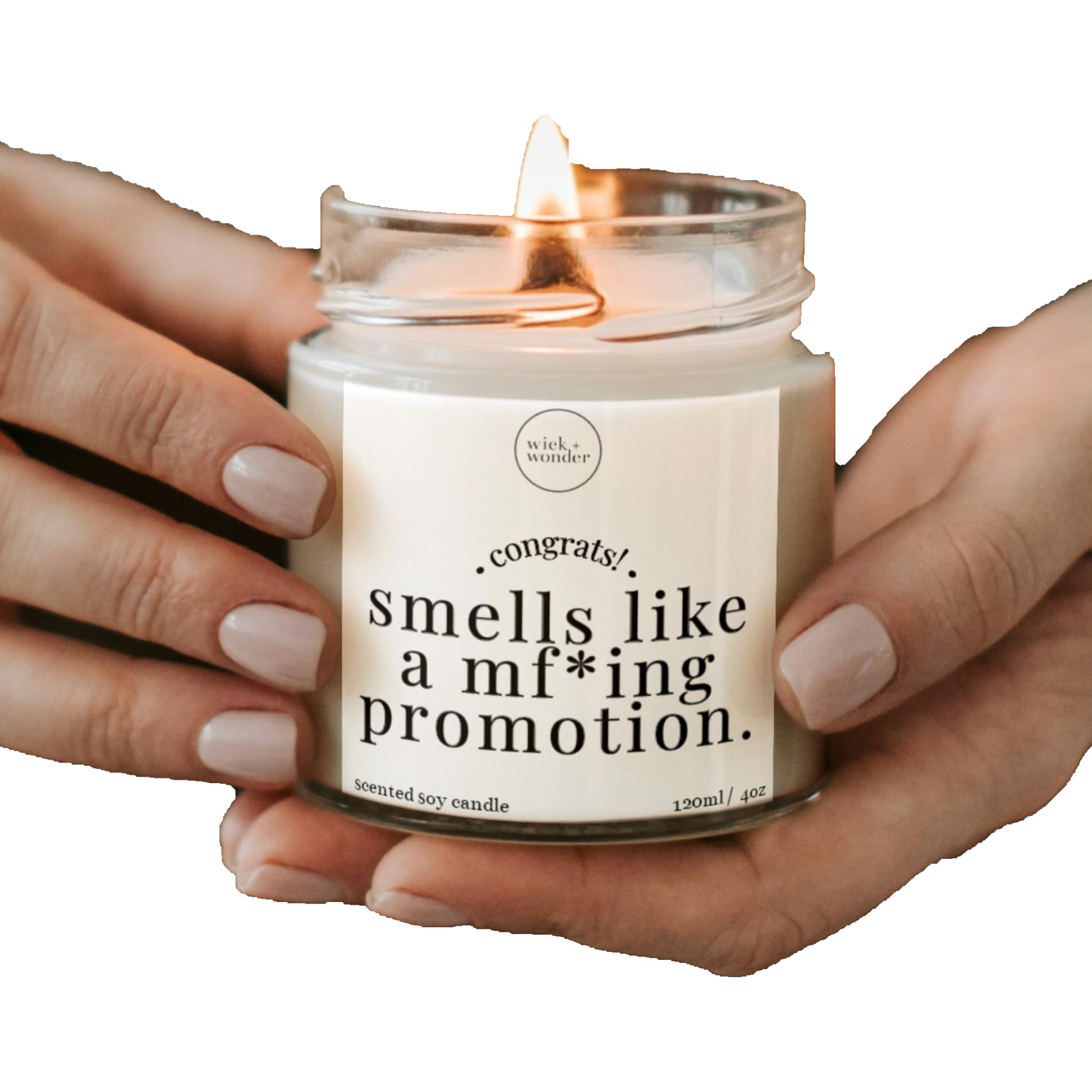 Smells Like A MFing Promotion Candle, Promotion Congratulations Gift, Funny Work Promotion Gifts, Funny Candle (Sandalwood & Leather, 120ml, 20hrs burn)