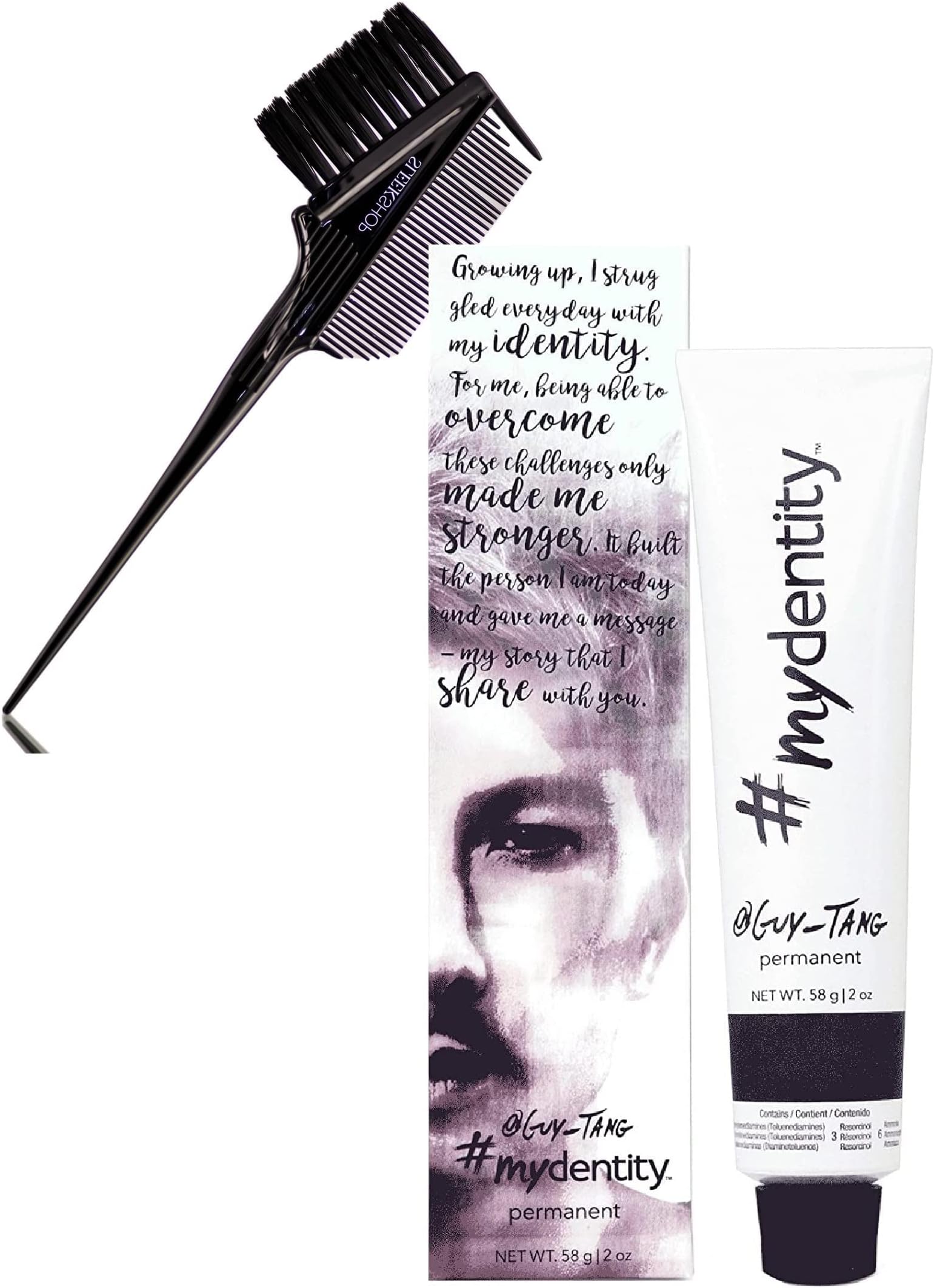 intense Guy Tang #MyDentity MY DENTITY Permanent Hair Color, 100% Gray White Hair Coverage Haircolor Dye (w/ SLEEKSHOP 3-in-1 Comb Brush) Mydentity Grey Covers (4NI Med Brown / Natural Ice)