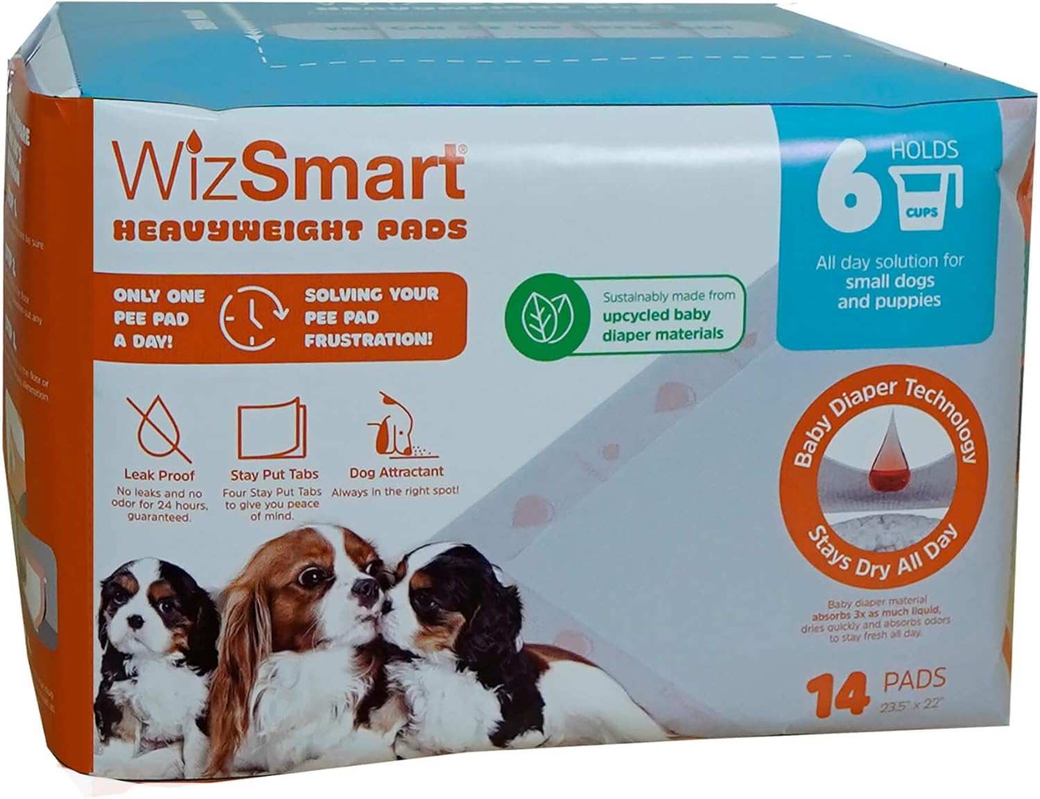 WizSmart Heavyweight Dog Pads – Absorbent, Leak-Proof Pet Training Pads with Stay Put Tabs – Indoor & Outdoor Use for Small Dogs, Crates, Travel – Eco Friendly Upcycled Materials, 50 Count