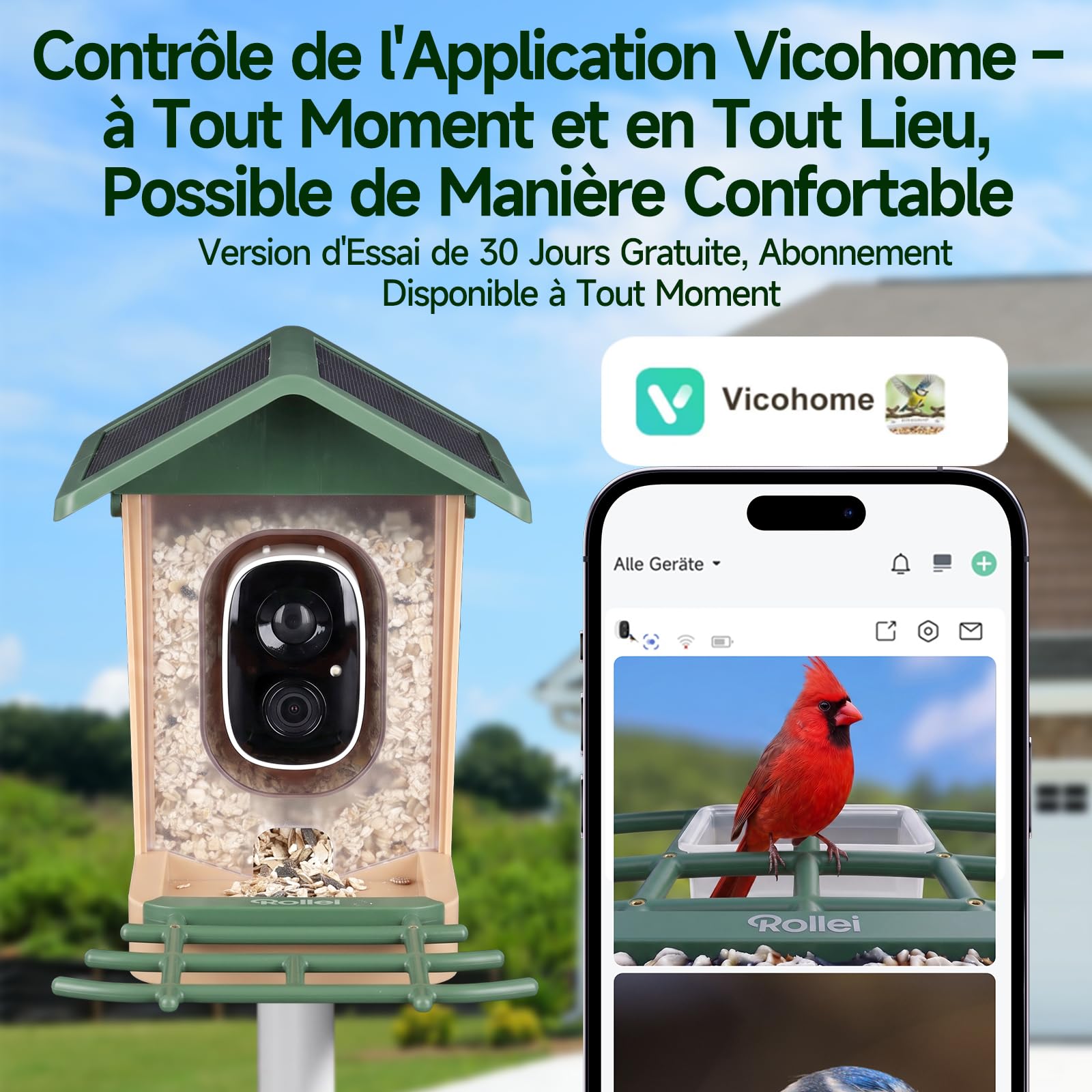 Mangeoire Oiseaux Caméra, Rollei Mangeoire Oiseaux Extérieur 3K sans Fil