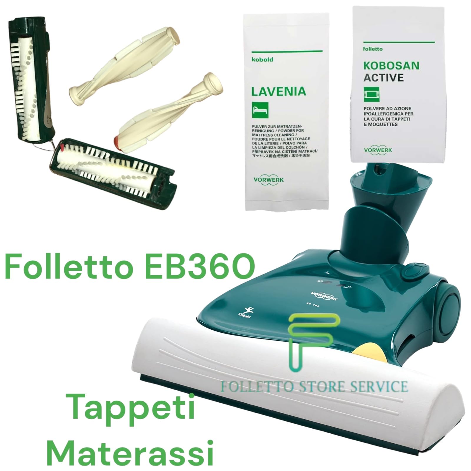 Battitappeto Folletto EB360 completo spazzole materassi e kit rinfresca (NUOVO)
