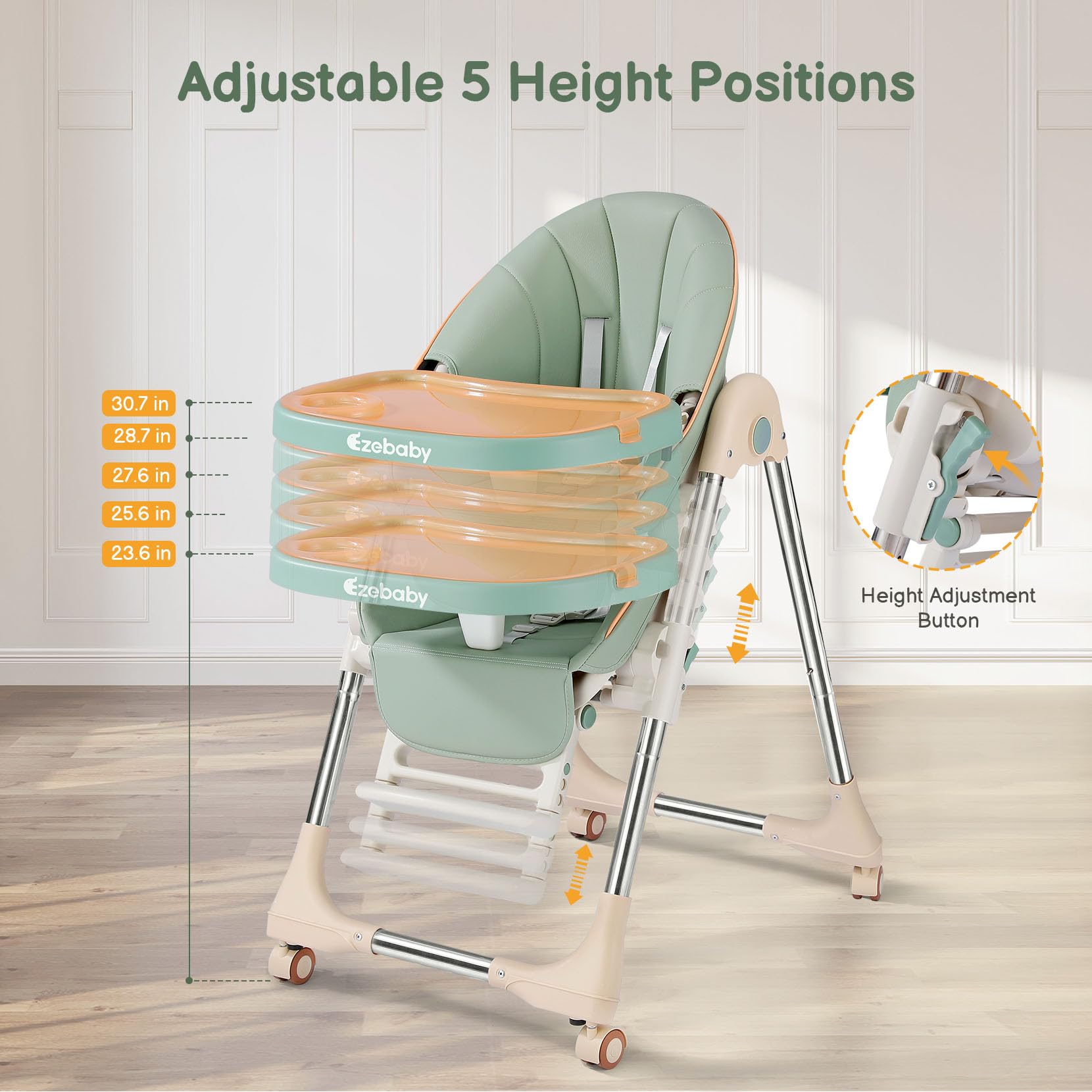 Ezebaby Baby High Chair, Portable High Chair with Adjustable Heigh and