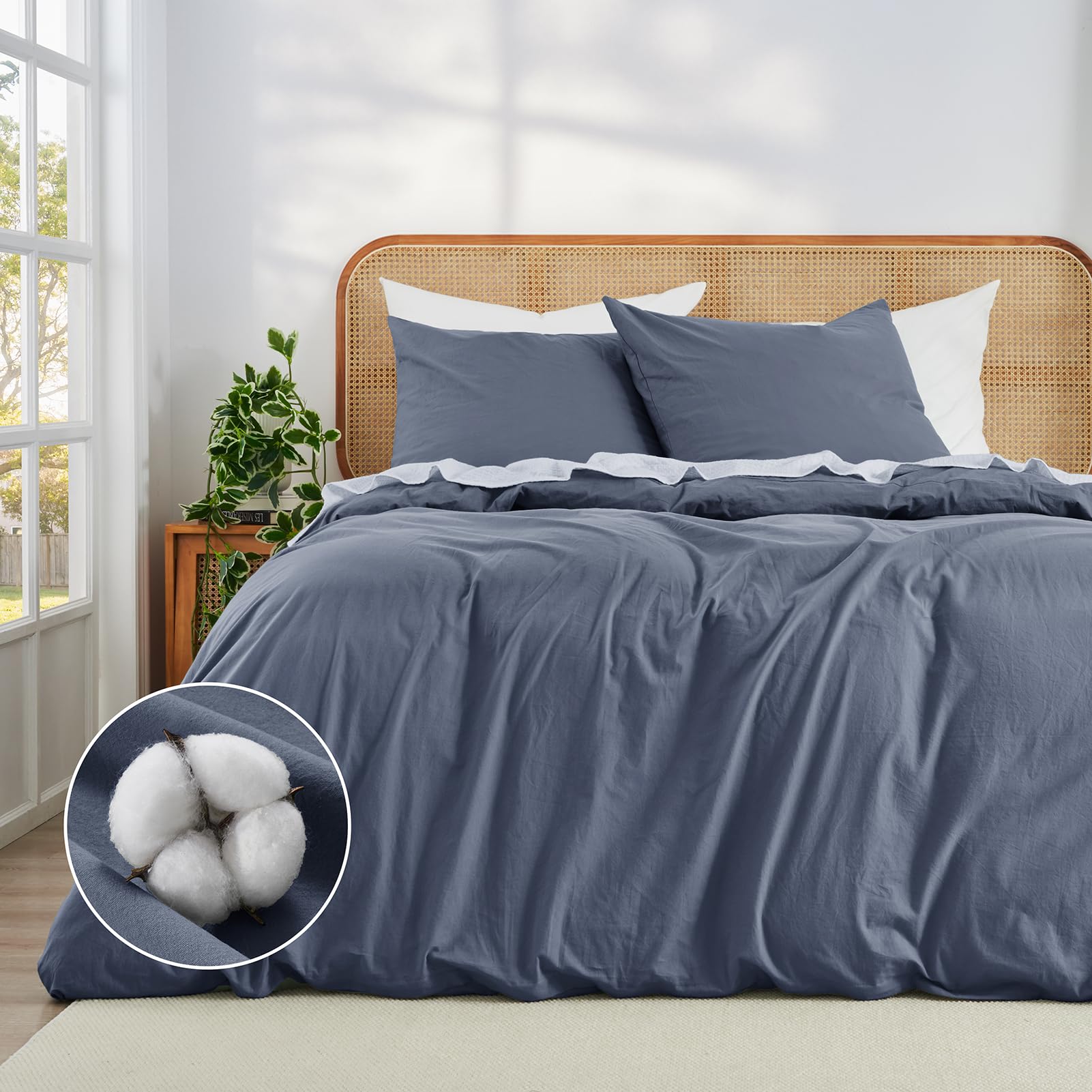 Duvetnova Bettwäsche 135x200 Baumwolle 4teilig Beige Superweiche 100% Vorgewaschene Baumwolle