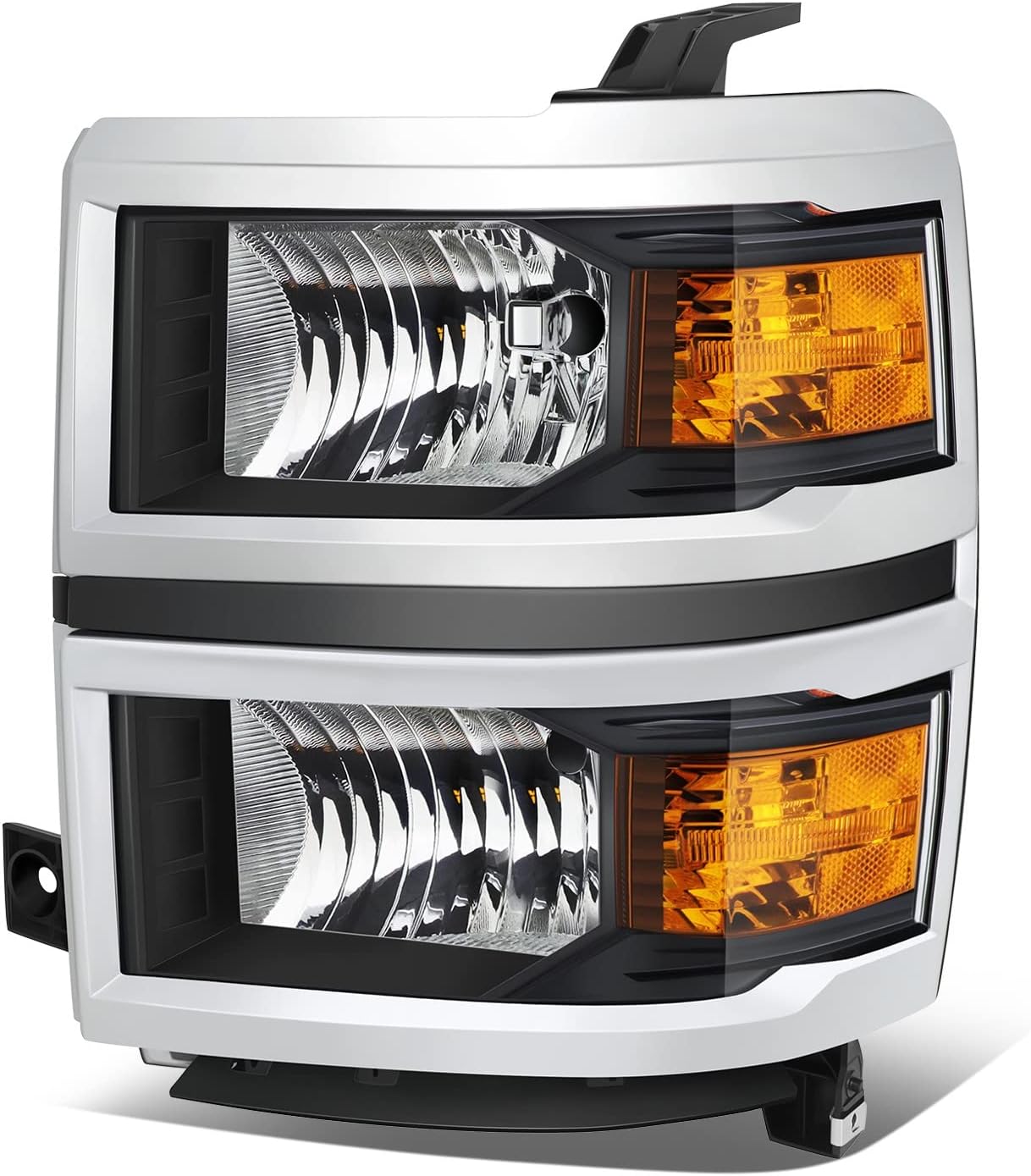 Auto Dynasty GM2502410 Factory Style Halogen Headlight Lamp Compatible with Chevy Silverado 1500 2014 2015, Driver Left Side, Chrome Housing Amber Corner