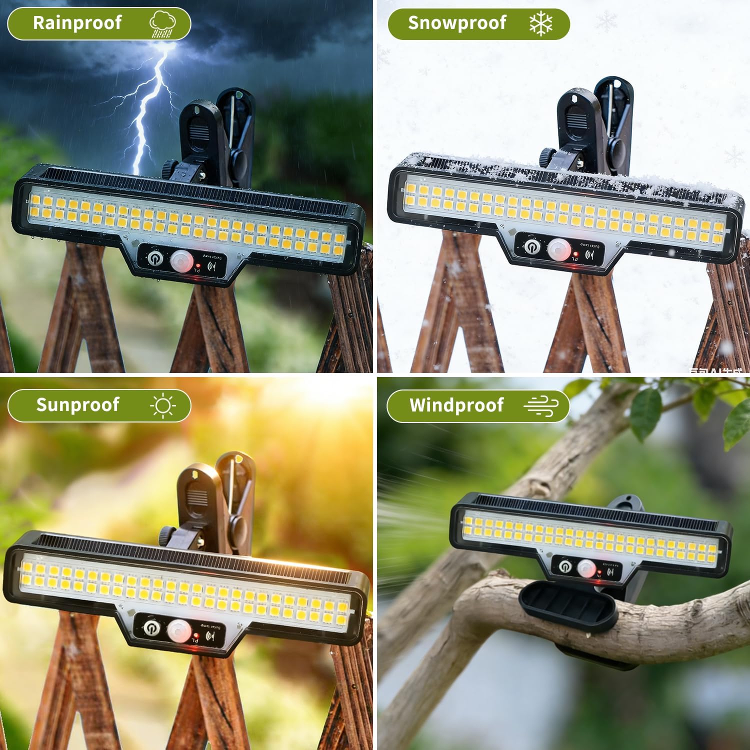 JFX Clip On Solar Motion Lights Outdoor Waterproof,Fence Lamps Outside with 50LED, 500LM Bright Motion Lights, 6000K Security Solar Light for Chain Link Fence Gutter Garage Camping (2Pack)