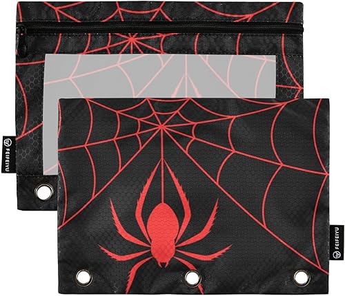 Carpeta de Halloween con diseño de araña roja, resistente para 3 anillas, soporte para recuerdos de Día de los Muertos, paquete de 2 unidades de 7.1