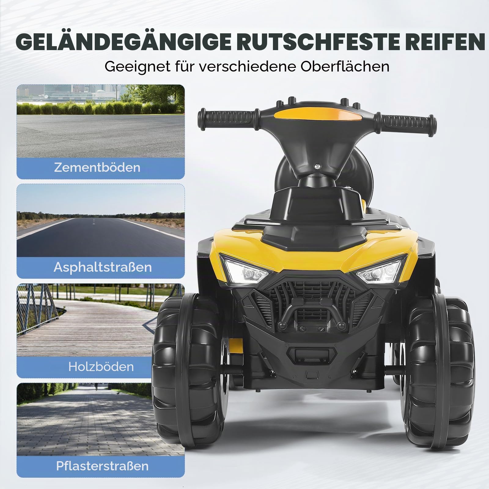 Elektrofahrzeuge,Kinder Quad Elektro 6V Kinderquad mit Vorwärts-, Rückwärtsfunktion, Musik, LED-Scheinwerfer,Neu verbesserte Aufbewahrungsbox,Kinderfahrzeug Elektro-Quad für Kinder （Gelb）