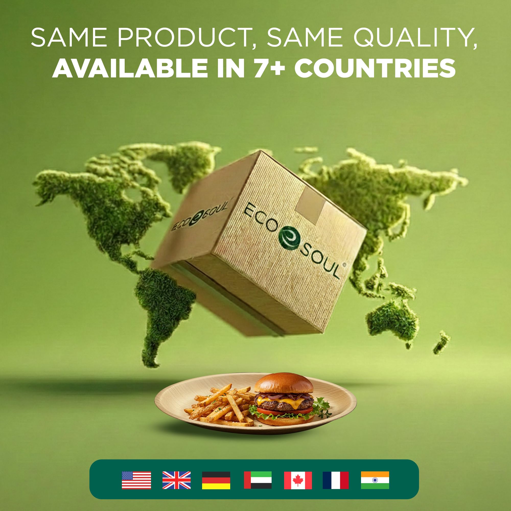 ECO SOUL Kompostowalne okrągłe talerze z liści palmowych 25 cm, 200 sztuk, jednorazowa zastawa stołowa przypominająca bambus, na imprezę, grill, piknik, ślub, nadaje się do recyklingu, ekologiczna,
