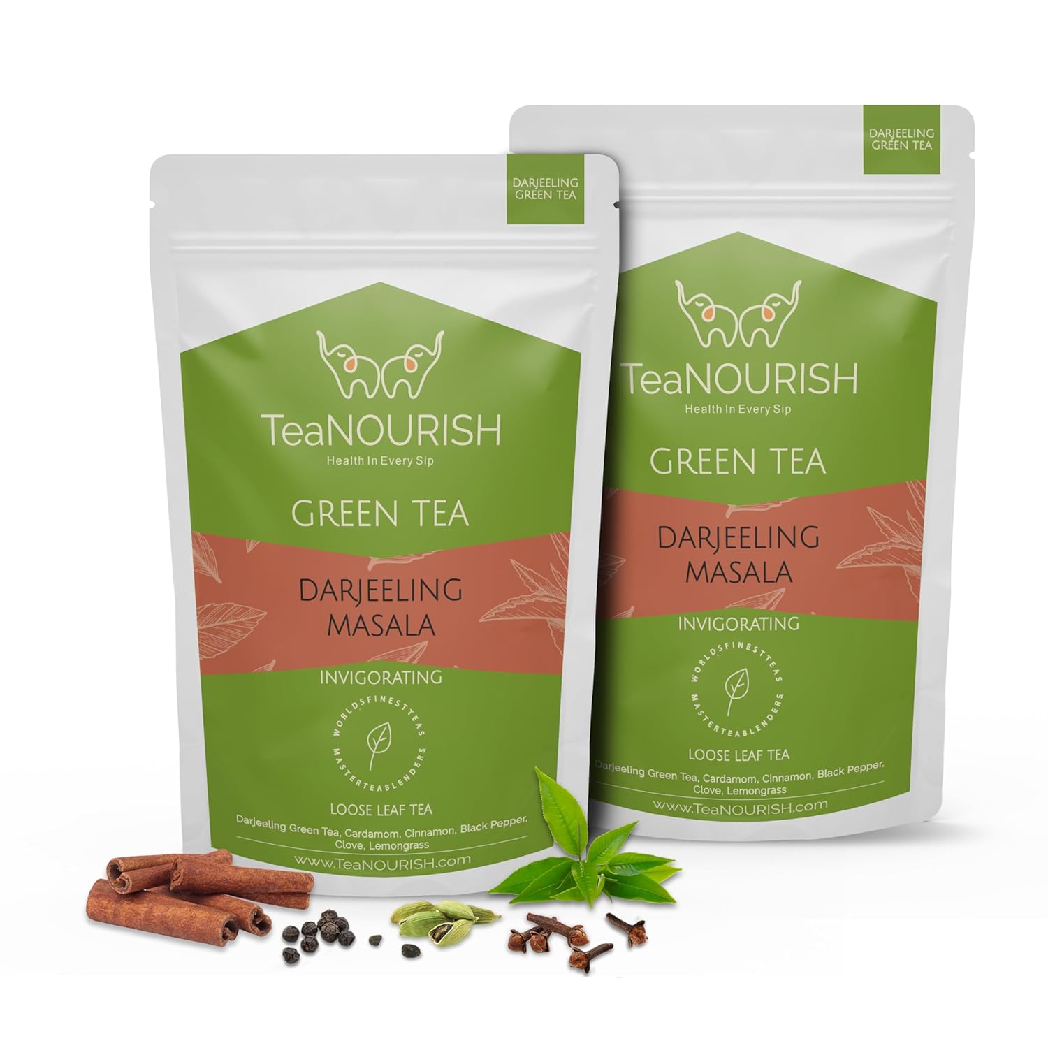 TeaNOURISH Saffron Kashmiri Kahwa | Loose Leaf Green Tea | Saffron, Cardamom, Cinnamon | Warming & Soothing | Improves Digestion, Boosts Immunity - 3.53oz/100g (Pack of 2)