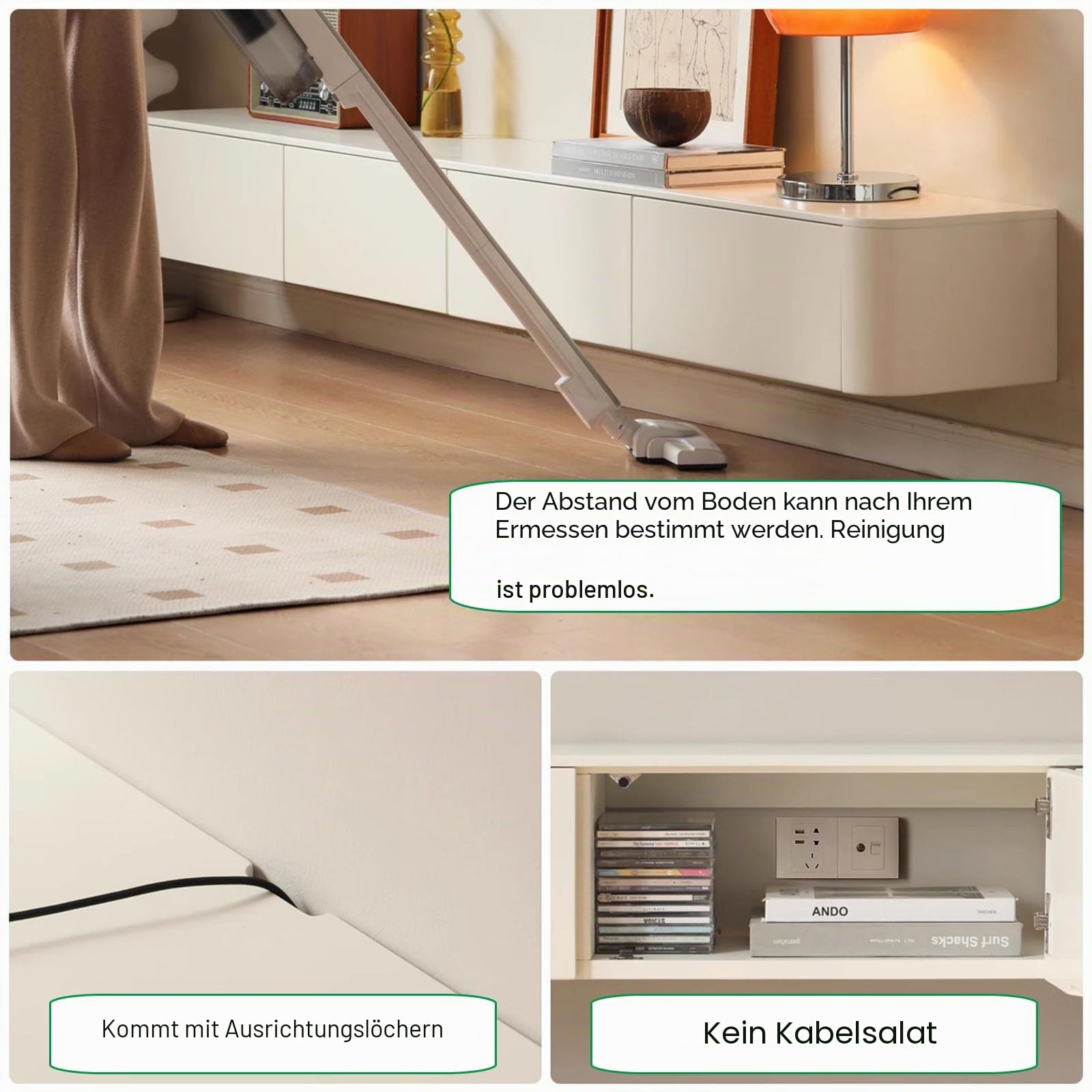 TV-Medienkonsole, Schwimmender TV-Schrank, Groß, Wandmontiert, Mehrere Aufbewahrungsfächer, Geeignet für Wohnzimmer, Schlafzimmer usw. (Grau, 180 x 20 x 24 cm)