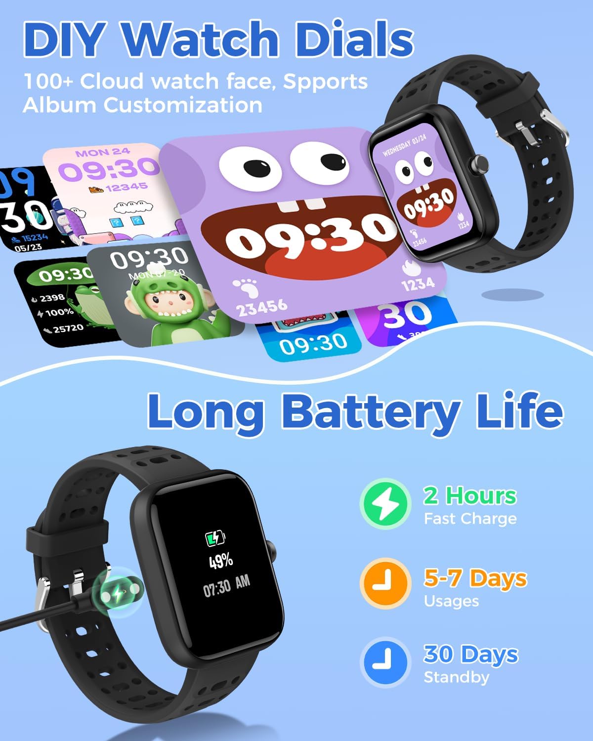 ENOMIR [2026 New Smart Watch for Kids - No APP No Phone Needed, 1.83" Fitness Tracker Watch for Kids with Sleep Monitor, Heart Rate, Step Counter, IP68 Waterproof (Black, 1.83Inches)