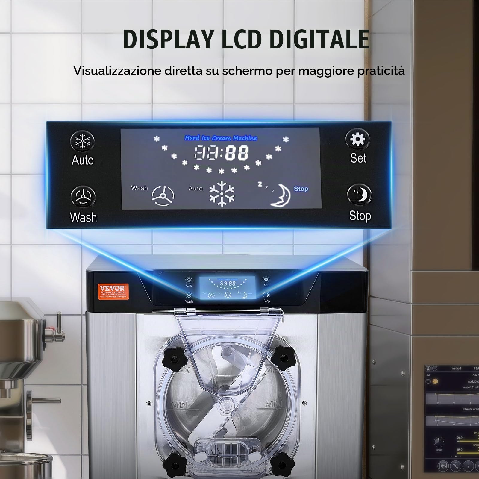 VEVOR Macchina per Gelato Commerciale, Uscita 12 L/H, Macchina per Gelato Duro da Banco Monogusto 1295 W, Cilindro in Acciaio Inox 4,5 L, Pannello LED, per Snack-Ristoranti Bar