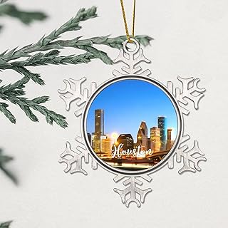Hanging Snowflake Ornament Houston Holiday Keepsake Travel Gift 3.2 Inch Double-Sided Printing Classic Bridal Shower Wedding Gift 1st Holiday Married Couple Newlyweds Present