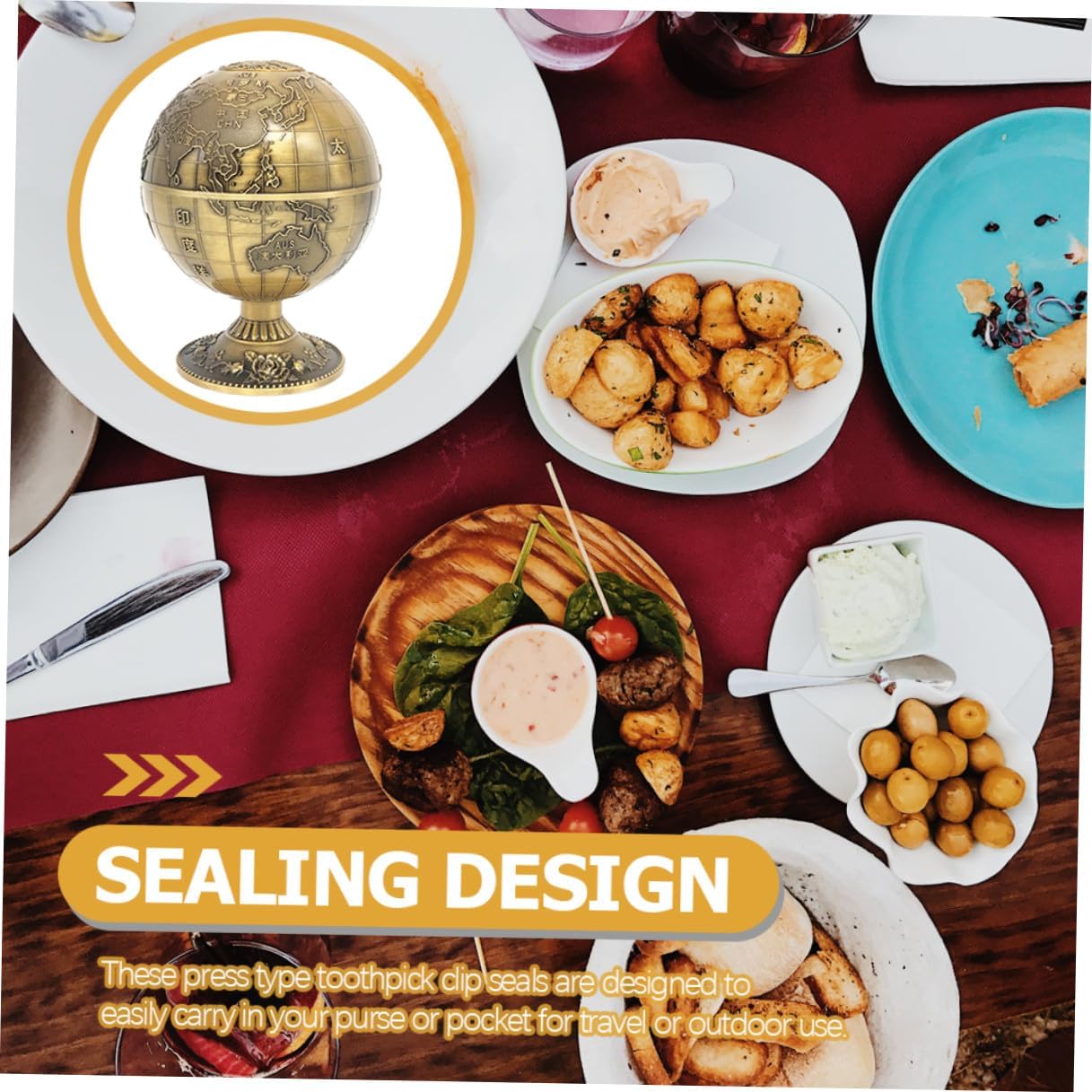 BESPORTBLE Sphere Earth Pattern Press-type Toothpick Holder Zinc Alloy Small Toothpick Container Household Organizer for Kitchen and Dining Room