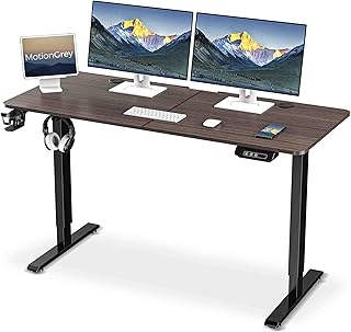 MotionGrey - Electric Motor Height Adjustable Standing Desk, 140 x 60 cm, Ergonomic Stand Up Desk, Adjustable Computer Sit Stand Desk Stand - Black Frame Single Motor with Table Top