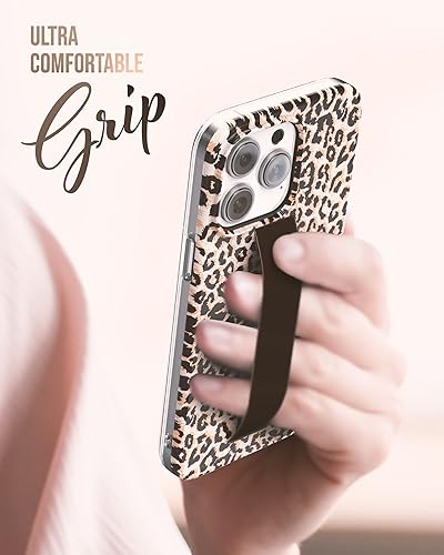 Miniatura 5 de Funda de mano diseñada para iPhone 14 PRO con correa y protector de pantalla templado (leopardo)
