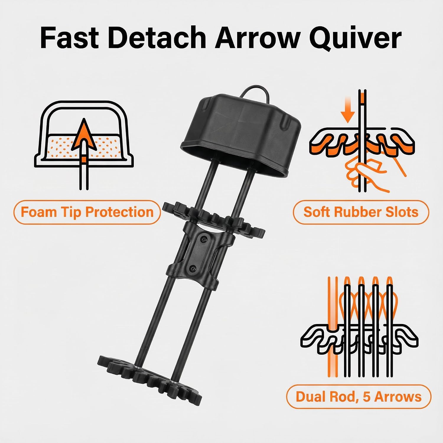 Archery Arrow Quiver 5-Arrow Silent & Shockproof Arrow Holder for Compound Recurve Bow Practice Target Hunting