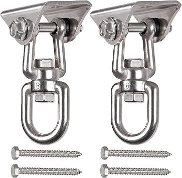2-Piece Stainless Steel 360-Degree Rotating Swing Ceiling Hook, Swing Hanging Hook, Hammock Chair Mounting Hardware, Hanging Hardware for Indoor Outdoor Aerial Yoga Wooden Ceiling Swing Set