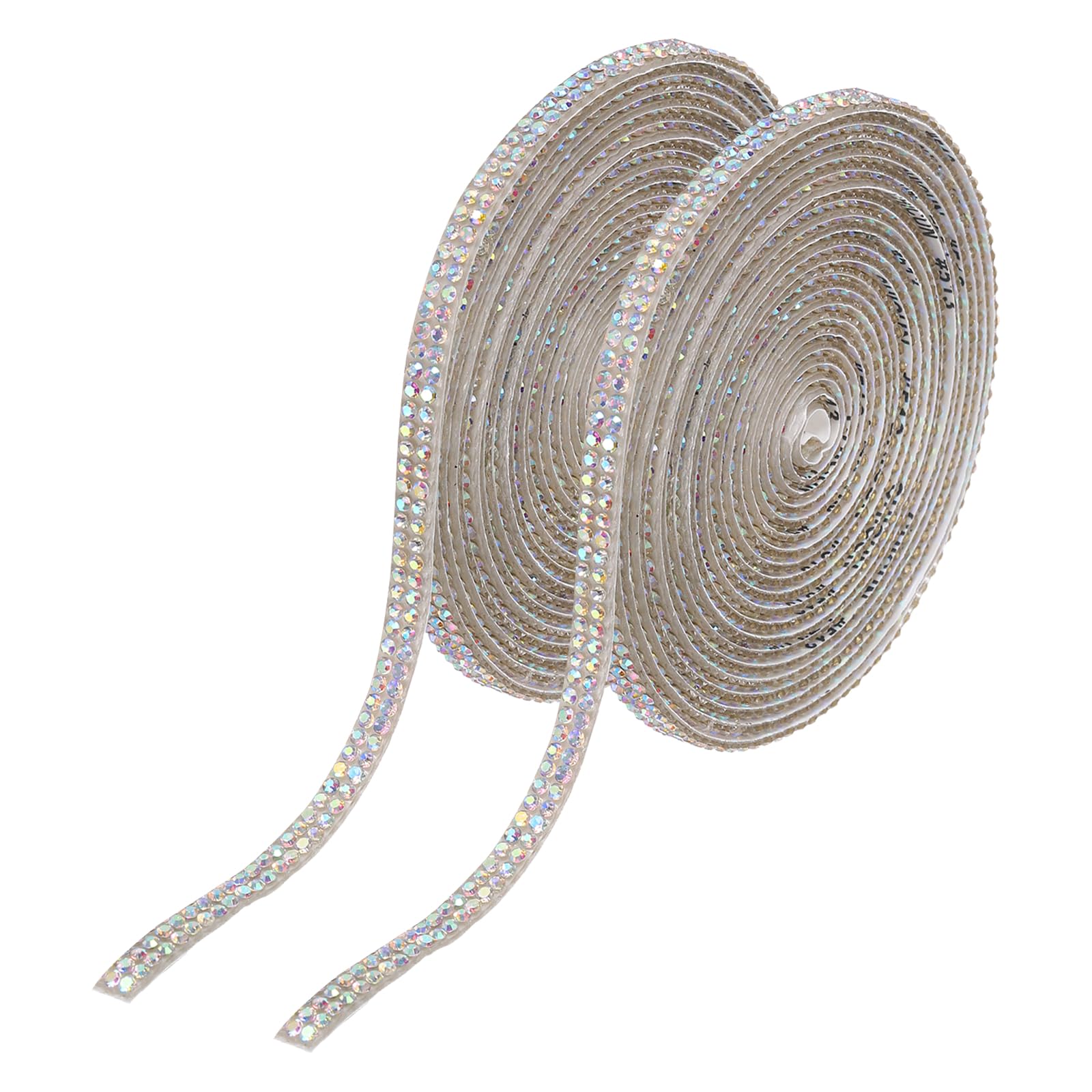 sourcing map 2Pcs Rhinestone Ribbon Self Adhesive Crystal Rhinestone Strips 0.4cm x 3 Yard Bling Rhinestone Ribbon Roll 2 Rows for DIY Crafts Wedding Clothing Nails Decoration, Silver Colorful