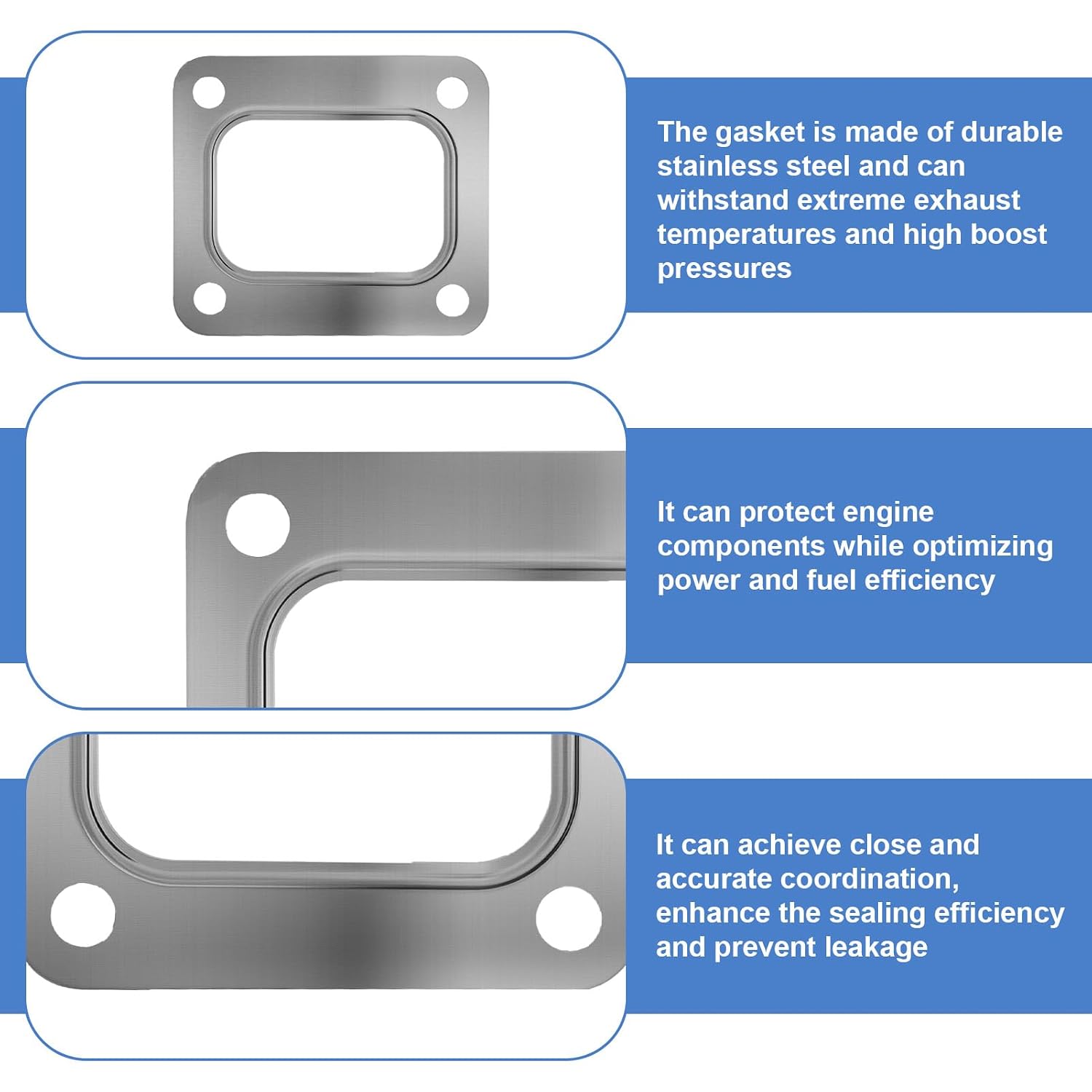 Turbo Exhaust Manifold Gasket, Stainless Steel 4-Hole Turbocharger Gasket, High Temperature Universal Intake & Exhaust Seal Compatible with T3 / T4 Turbochargers for Performance Vehicles (T4 4Pcs)