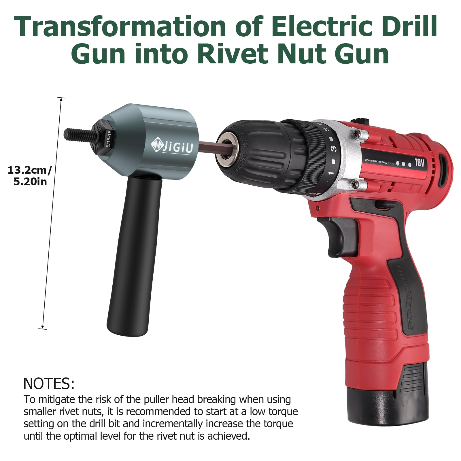 JiGiU Kit de adaptador de taladro de tuerca remache inalámbrico, adaptador de pistola de remache eléctrica con 11 mandriles y 100 tuercas, adaptador de pistola de tuercas eléctrica fácil de instalar