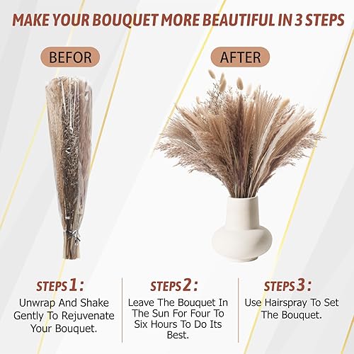 Miniatura 4 de 110 piezas de hierba de las pampas, decoración de otoño para flores secas en el hogar, guirnalda de otoño, pompas florales, decoración de sala de