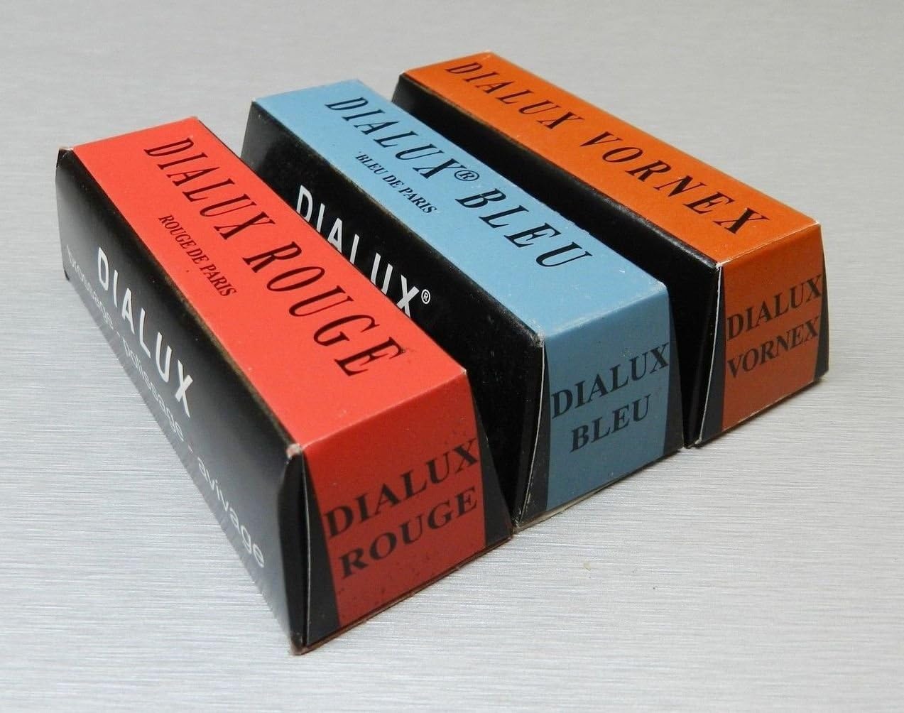 Dialux Metal Polishing Compound Red, Blue and Orange 4oz 1/4b