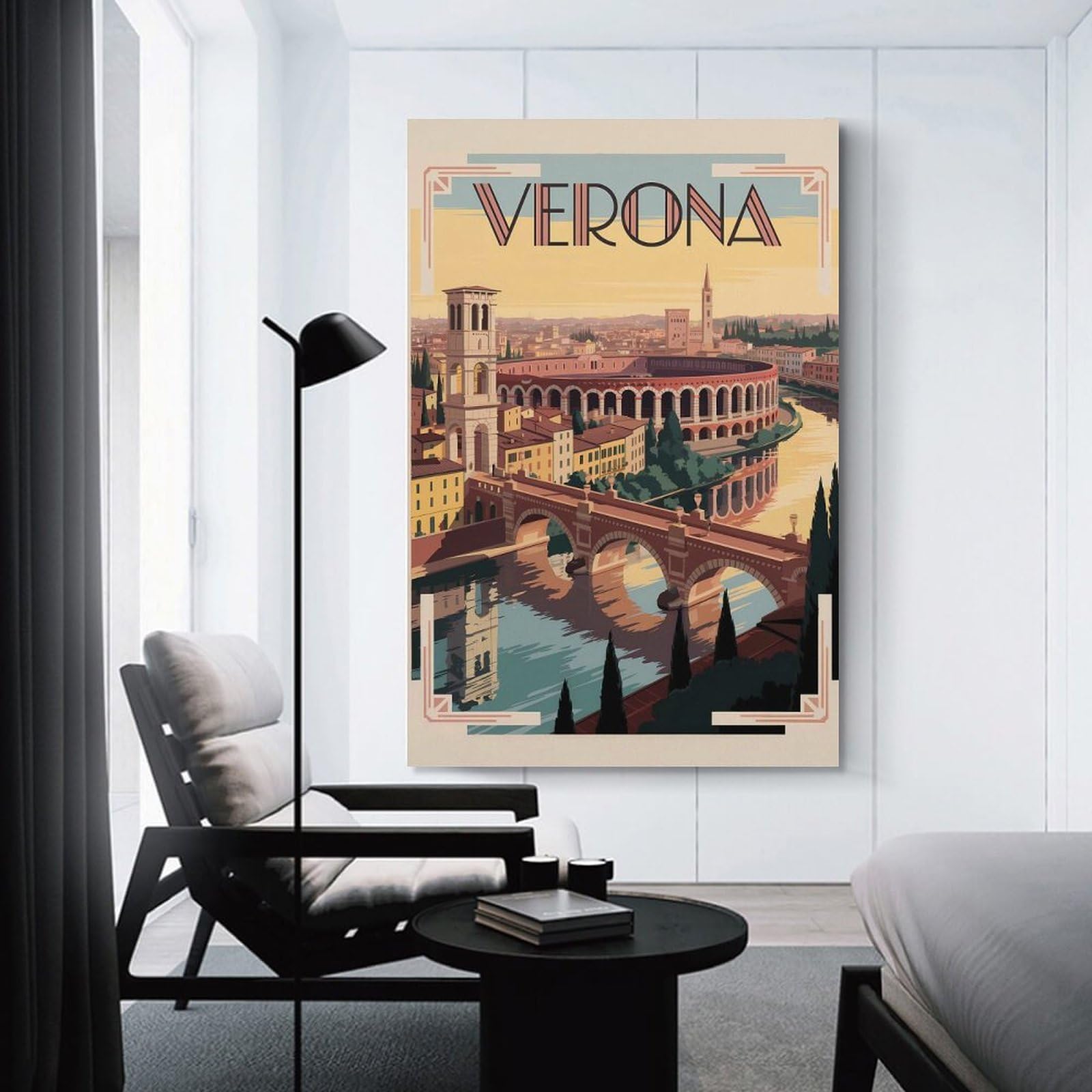 Junmoney Verona Italy Vintage Travel Hanging Wall Art, 16x24inch(40x60cm), for Living Room, Bedroom, Office Or Hallway, Decorative Artwork with Broad Appeal