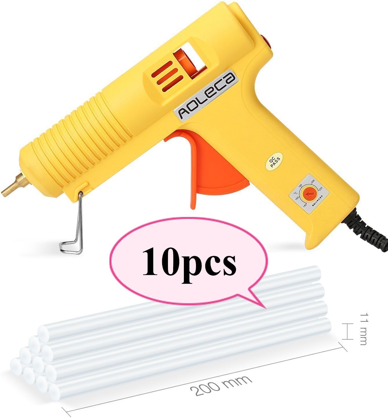 Hot Glue Gun, Aoleca Full Size(Not Mini) 100W Dual Power High Temp Heavy Duty Melt Glue Gun Kit with 10 Pcs Premium Glue Sticks(0.43'' x 10.63" ) for Fixing Household Items, Arts & Crafts, & More!