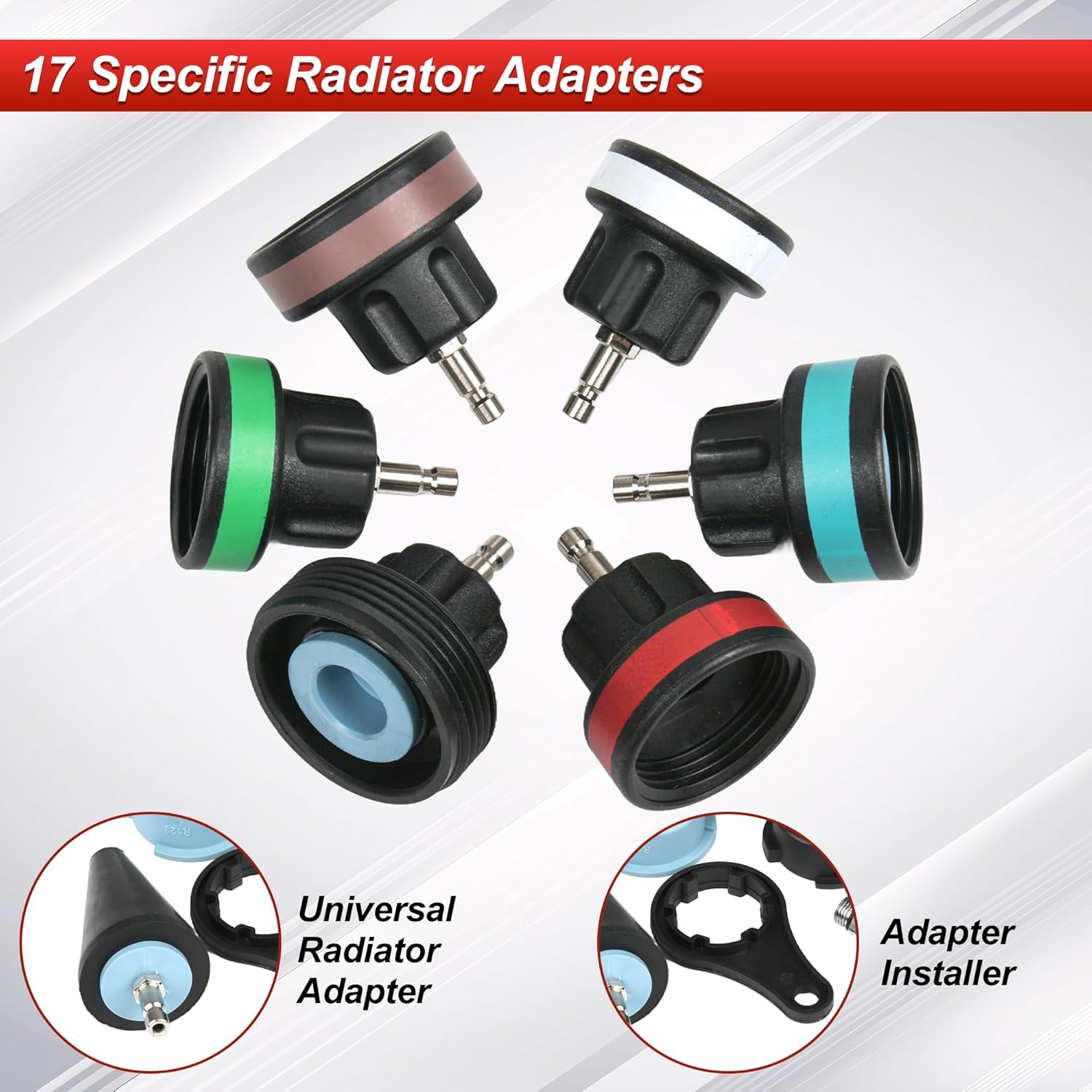 28PCS Universal Automotive Water Tank Leak Test Detector Pneumatic Vacuum Coolant Change Set，Radiator Coolant Pressure Tester Vacuum Refill Tool Kit (Red 2)