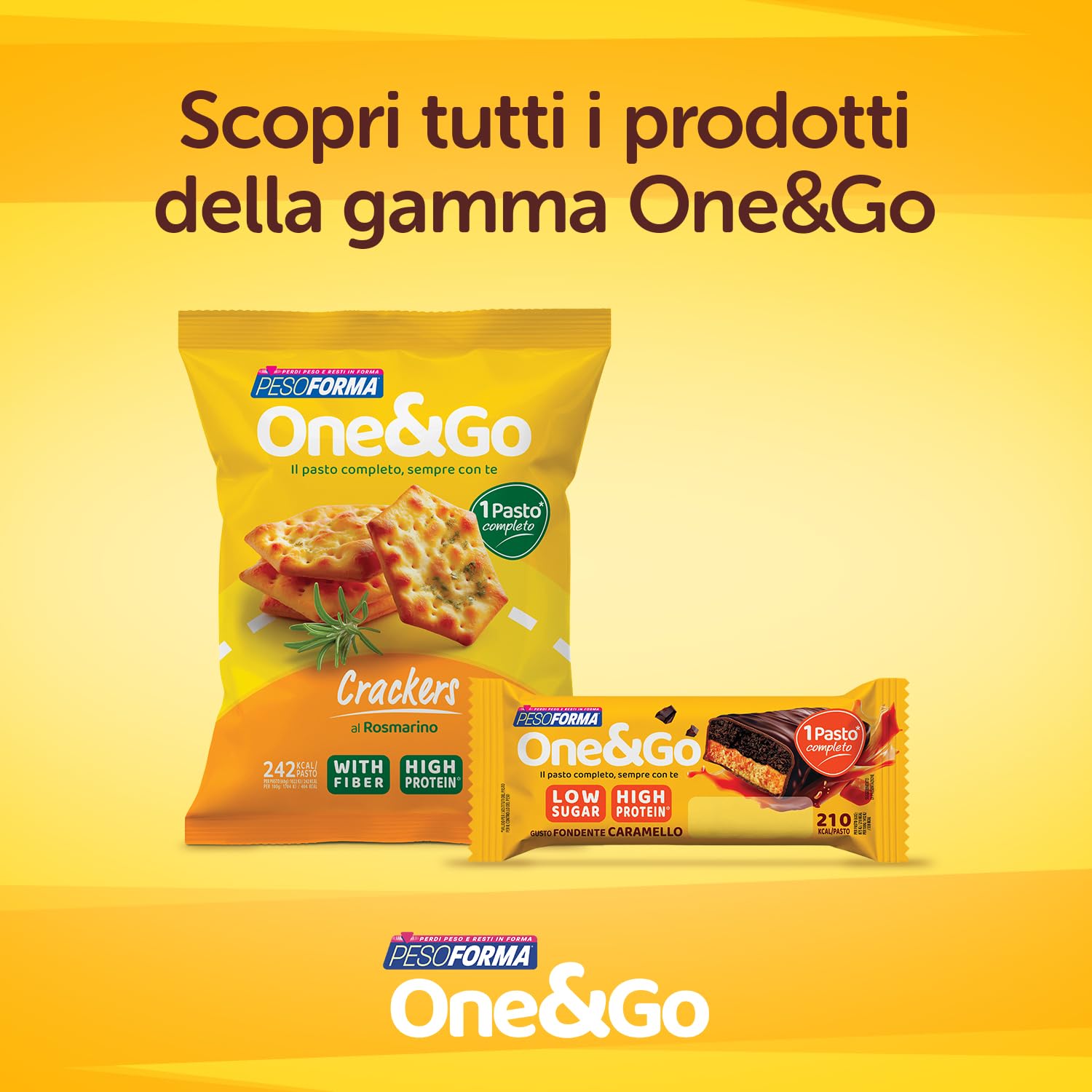 Pesoforma | One&Go Pasto Sostitutivo Crackers al Rosmarino, 60g, 1 Pasto Completo, 242 kcal, High Protein, With Fiber