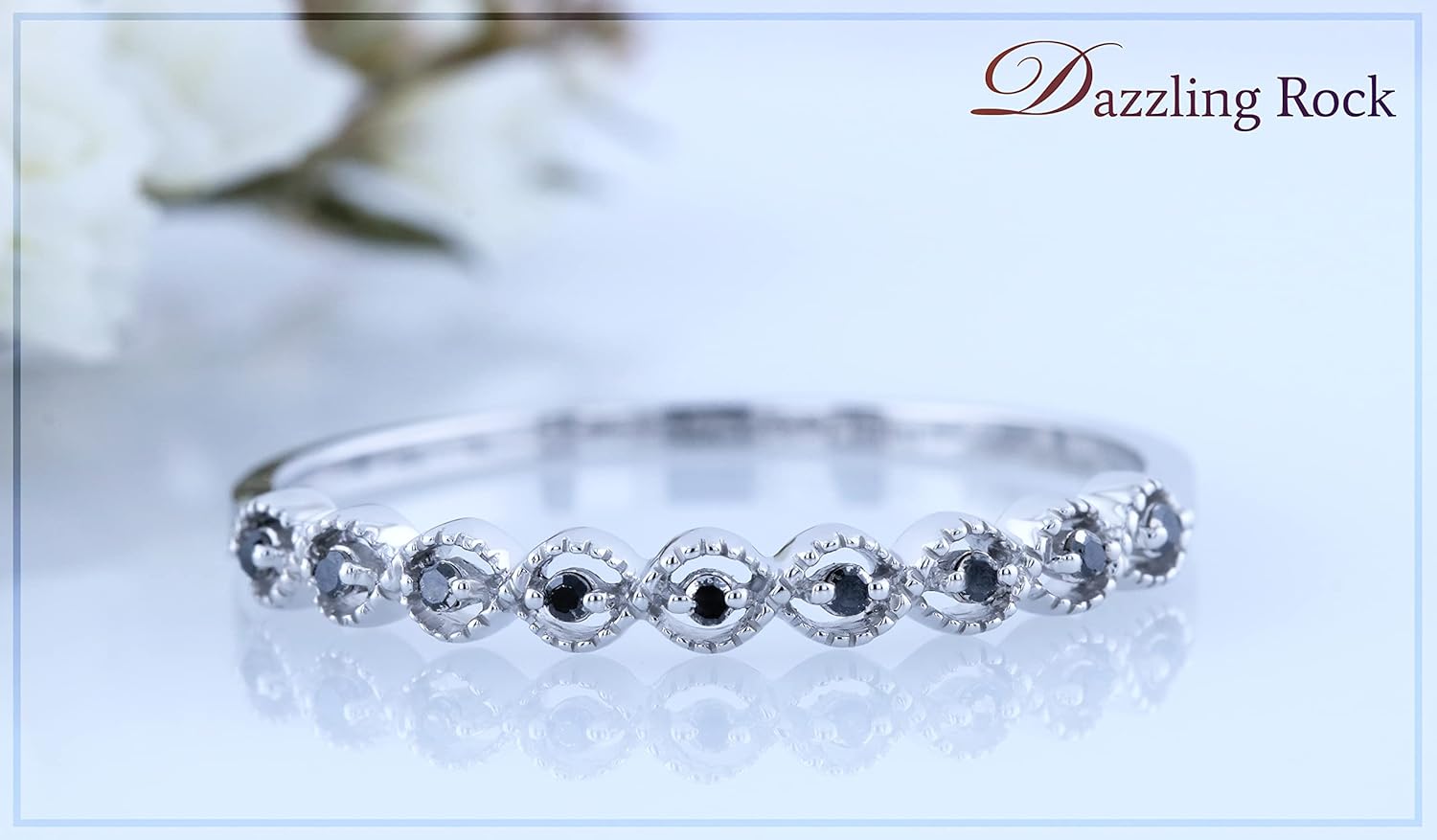 Dazzlingrock Collection 0.10 Cttw Round Black Diamond 9 Stone Minimalist Stackable Wedding Ring for Women in 925 Sterling Silver