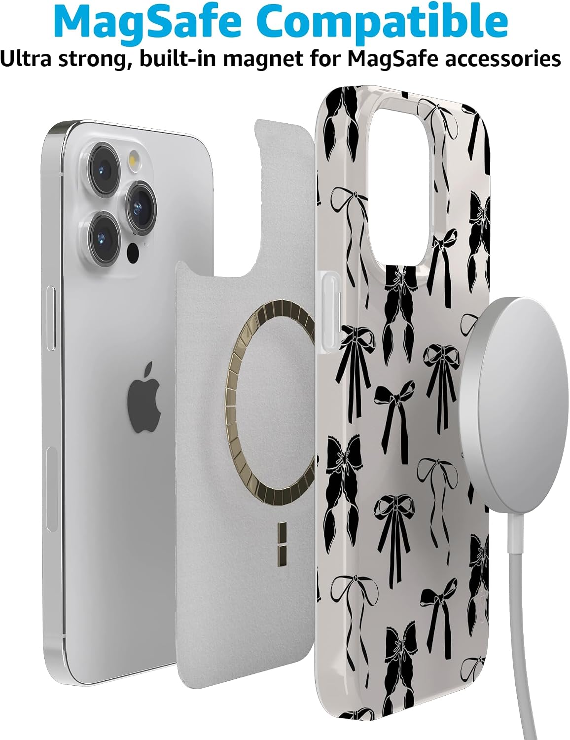 Casely iPhone 15 Pro Max Case | Goth Girlie | Black Bows | Compatible with MagSafe | Classic Ultra Slim Design