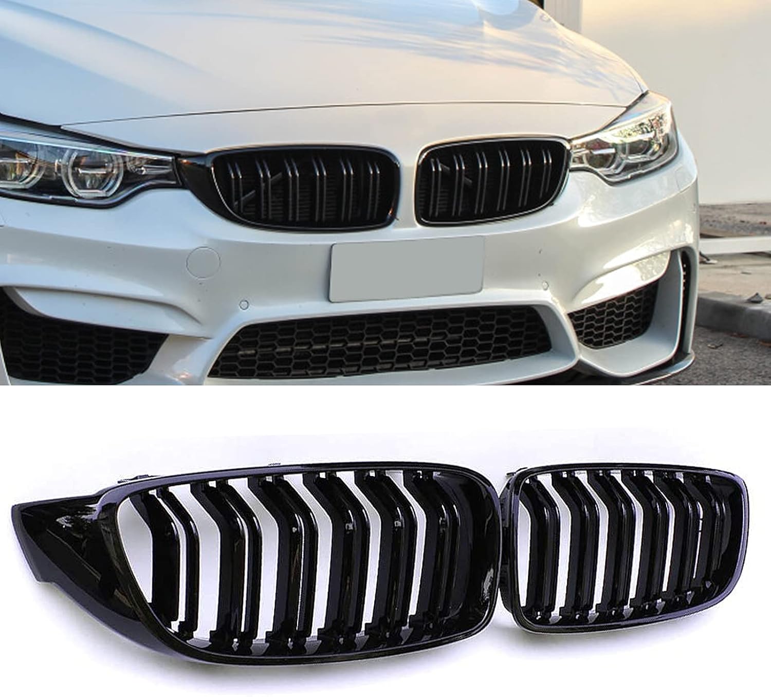 F32 Grille, ATPOEN Front Grill Grille Kidney Double Slats Compatible with BMW 4 Series 428i 430i 435i 440i M4 F80 F82 F83 F32 F33 F36 2014-2020, Gloss Black