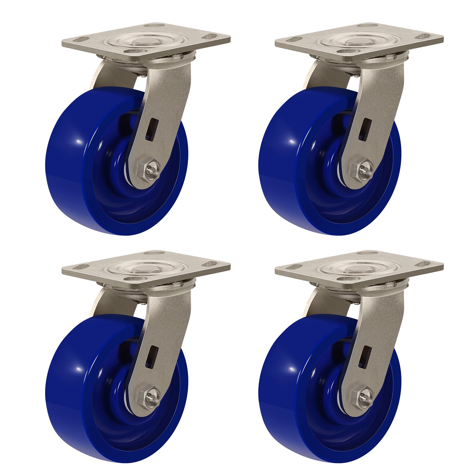 5"x2" Stainless Steel Casters, Anti-Corrosion Rust-Proof Industrial Caster- Blue Solid Polyurethane Wheel Capacity up to 4000 Lb. Use for Food