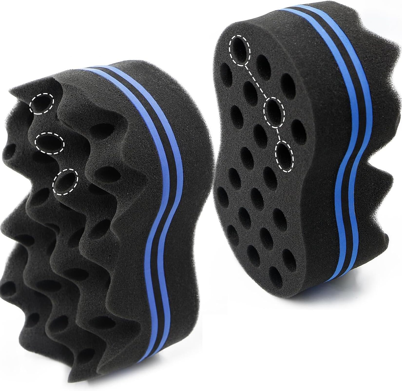 RioRand Double Sided Twist Hair Sponge, Extra Thick 85-90 Shore A Hardness, Large Curl Sponge for Short 4B/4C Coily Afro Hair, for Men Women Home & Barber Use(Wave-2PCS)