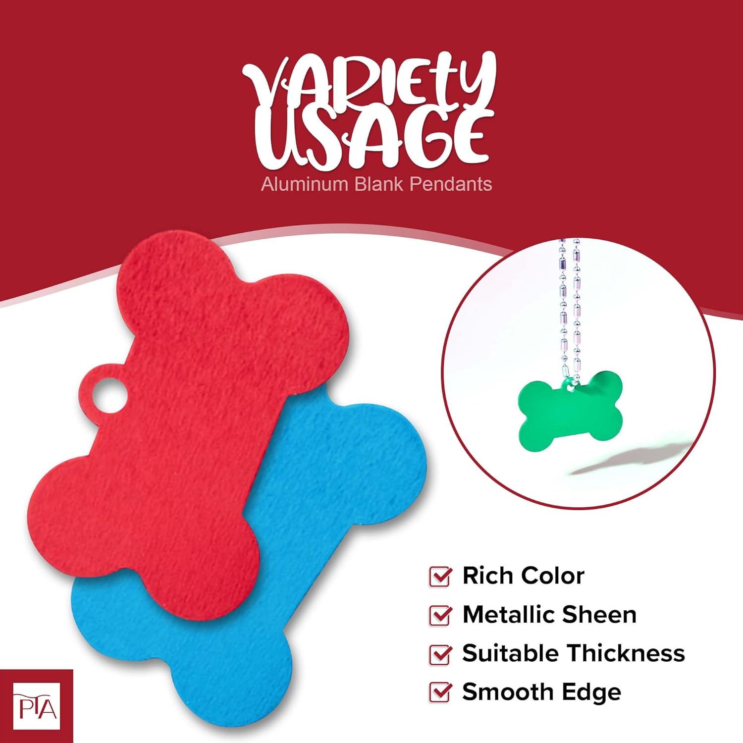 [Press TX Art] 40 Pcs Round(Circle), Bone, Rectangle, Heart Anodized Aluminum Stamping Blanks Tags 10 Mixed Colors Metal Engraving ID Name Tags with Rings (Bone in 10 Colors) - Image 3