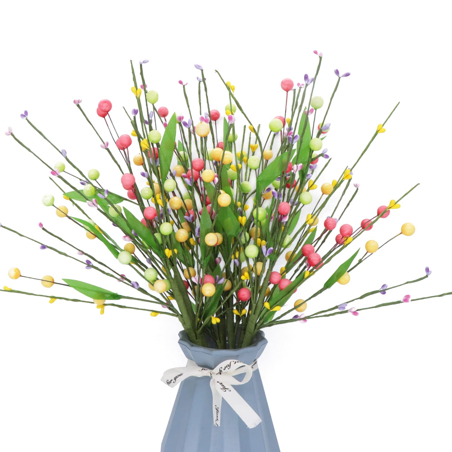 Spring Berry Stems, 6 Pack Artificial Pastel Pip Berry Picks Easter Stems for Home Centerpiece Vase Windowsill Decoration and Easter Celebration (Multicolor A, 6)